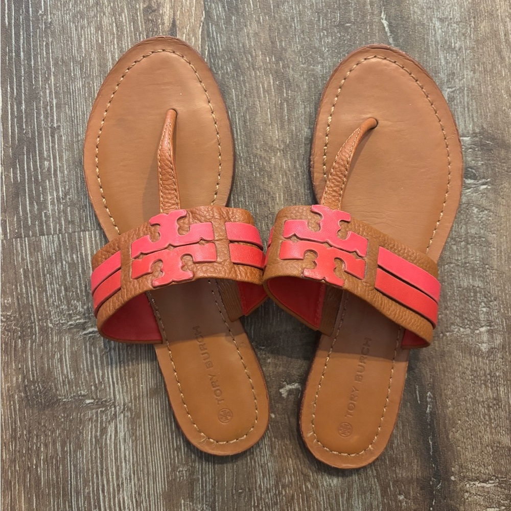 Tory Burch Brown and Pink Sandals